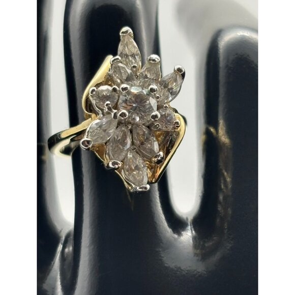 Unbranded Jewelry - Vintage Ring Cubic Zirconia Cluster Marquis 14 KT. Gold Plated Yellow White Gold
